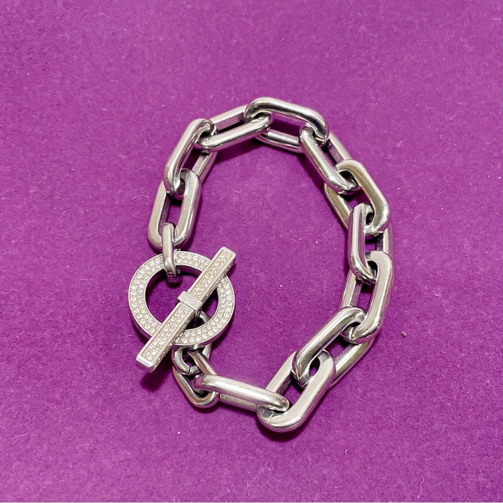 Michael Kors Cityscape Silver Tone Chain Link Pave' Toggle Bracelet